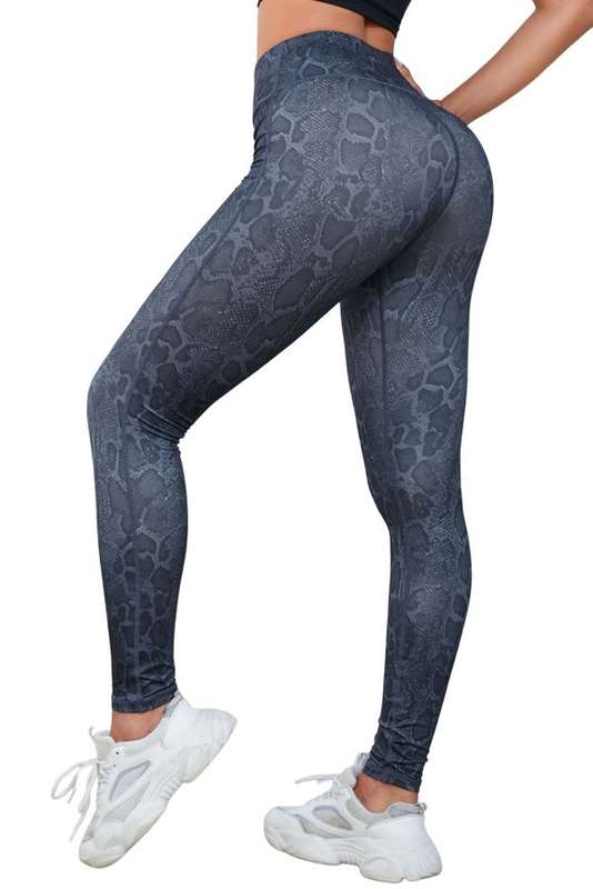 Wide Waistband Leopard Print Leggings - Blue/Grey