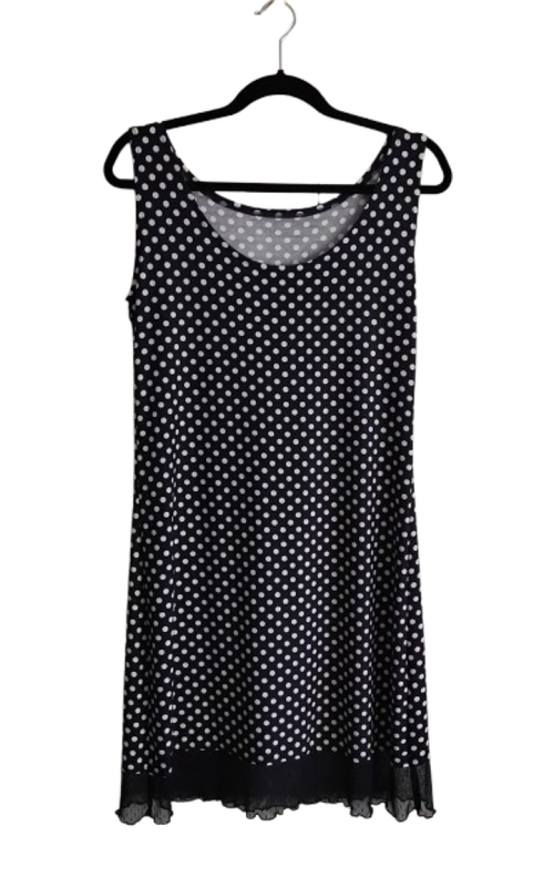 Shift Dress - Navy with White Polkadots - M