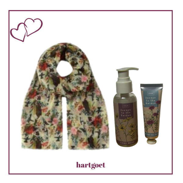 Escape to the garden gift set:  scarf & hand wash & hand cream
