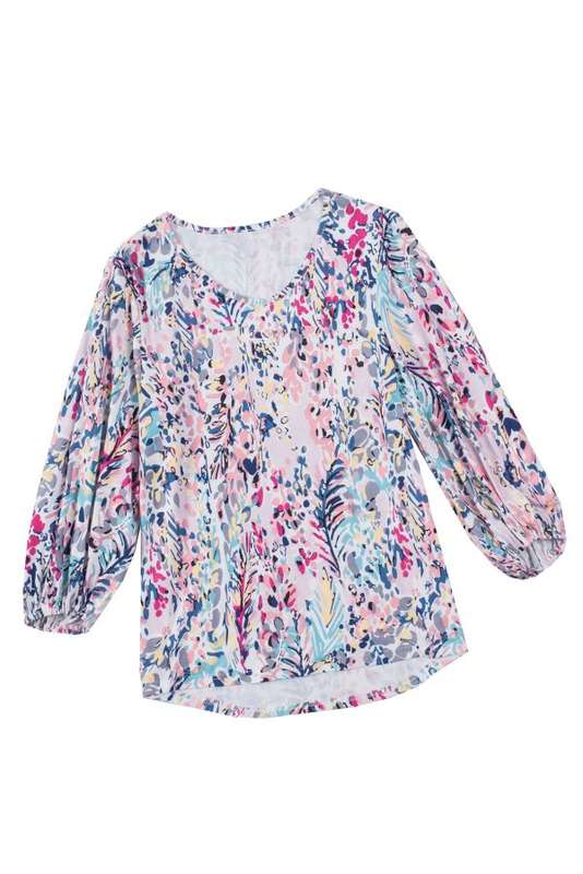 Floral Print Puffy Sleeves Loose Top