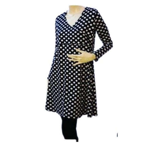 Cross Over Dress - Black with White Polkadots