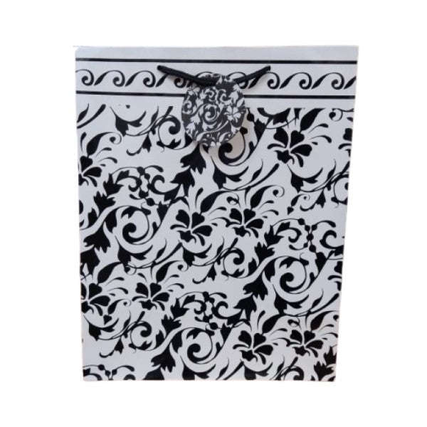 Gift Bag - Large - Black & White - Damask Pattern