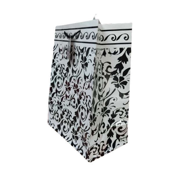 Gift Bag - Large - Black & White - Damask Pattern