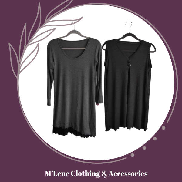 Grey Longsleeve Dress with Charcoal Pinafore