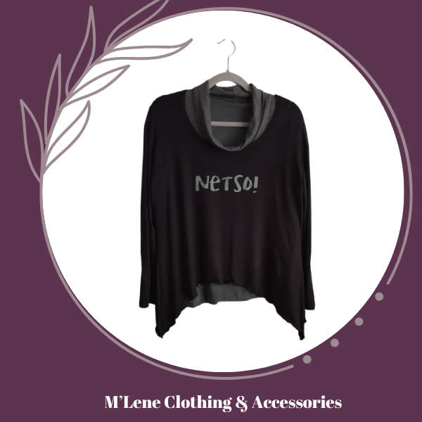 Grey Cowl Neck Top with Black "Netso" Top