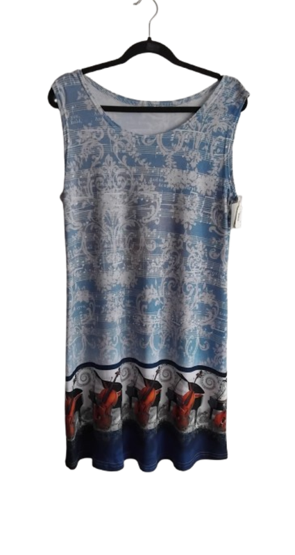 Sleeveless Dress - Blue & White - Music Notes - XL