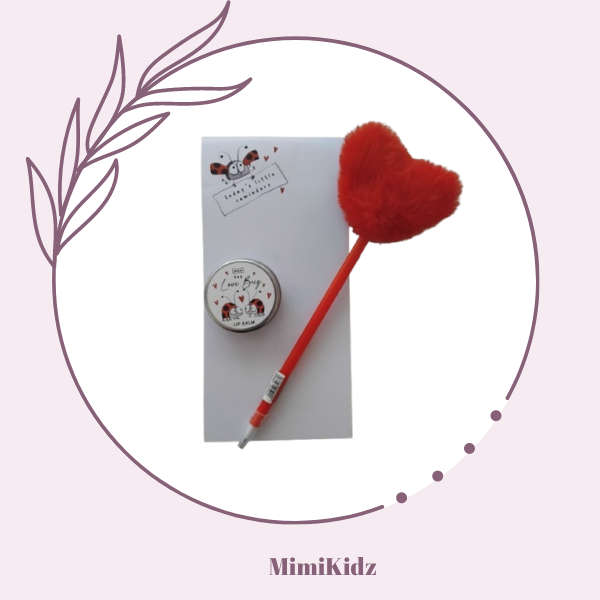 Love Bug Magnetic Notepad & Lip Balm & Red Fluffy Heart Pen
