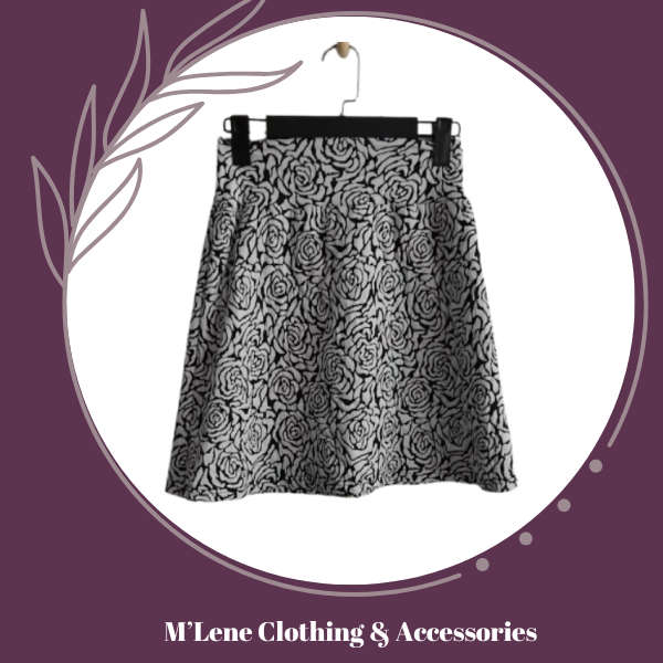 Mini Skirt - Black & White Rose Print