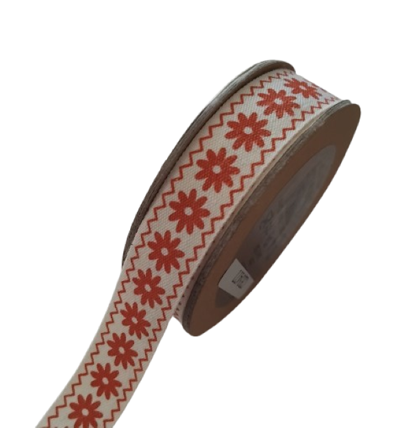 Printed Ribbon - Flowers - Red