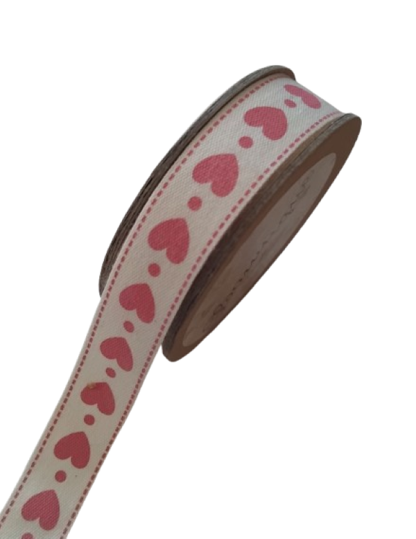 Printed Ribbon - Pink Hearts