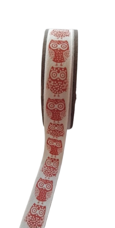 Printed Ribbon - Red Owls