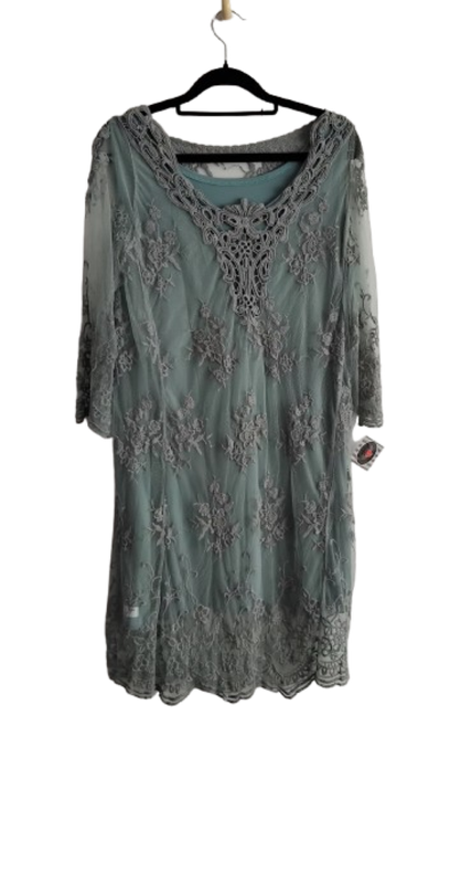 Lace Dress & Sleeveless Shift Dress -Sage - L