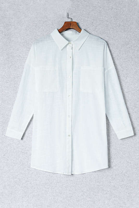 Ladies White Lightweight Shirt Style Beach Cover-up