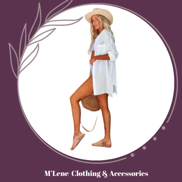 Ladies White Lightweight Shirt Style Beach Cover-up