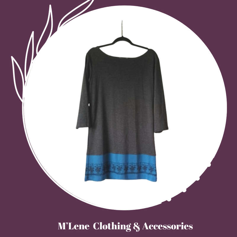 Winter Dress - 3/4 Sleeves - Charcoal & Teal