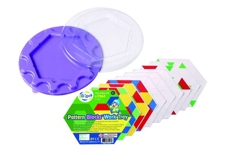 Circular activity tray for pattern blocks