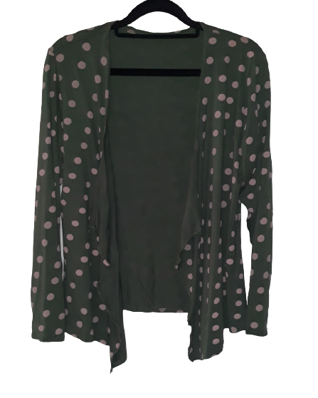 Printed cardi - military green & polkadots
