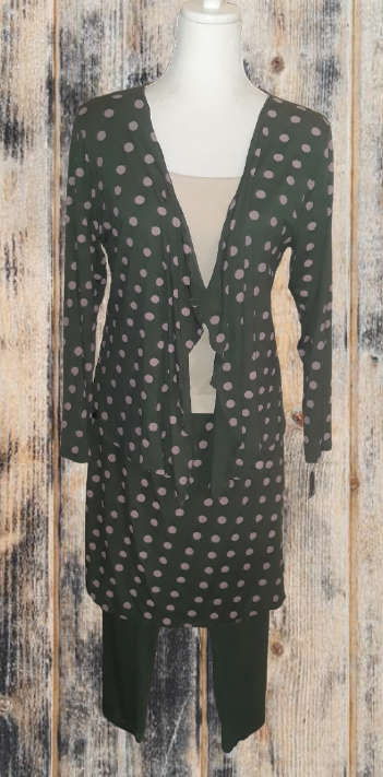 Printed cardi - military green & polkadots