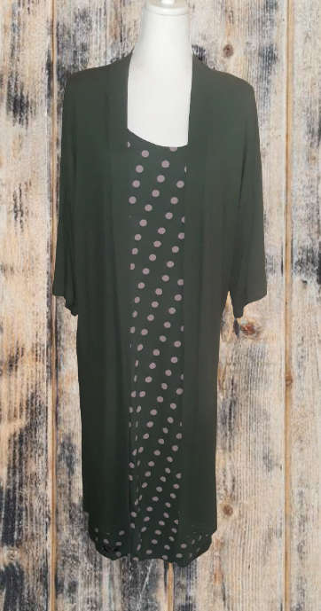 Printed tunic dress - military green & polkadots