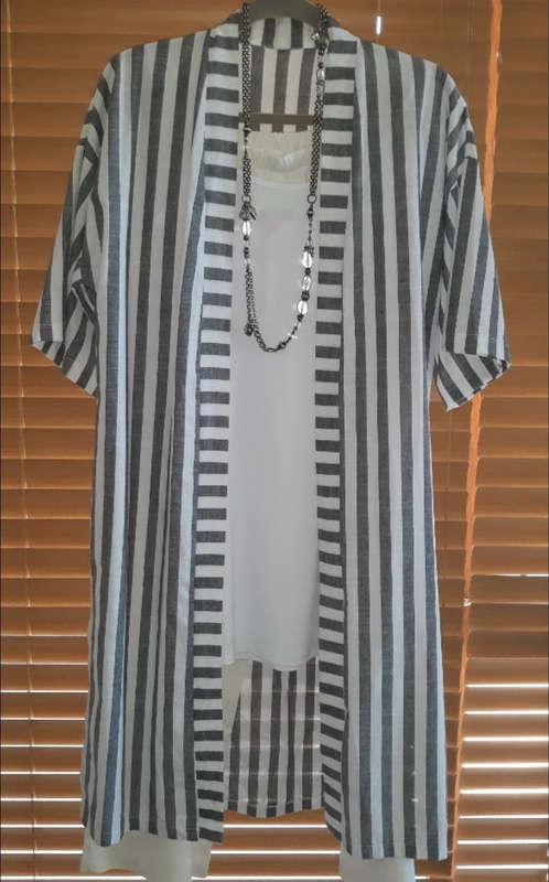 Long Linen Jacket - White & Charcoal