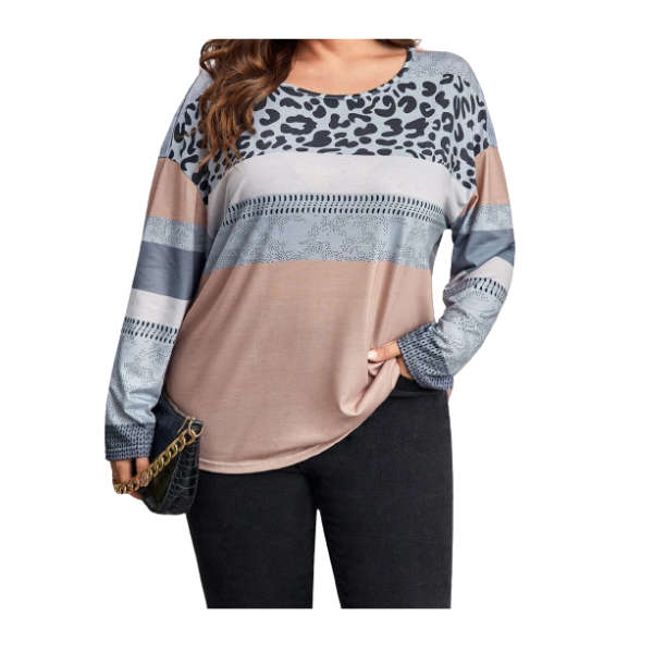 Pink & Leopard Print Colourblock Top