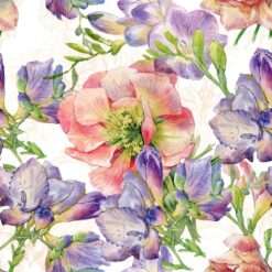 Scarf - anemones & purple freesias