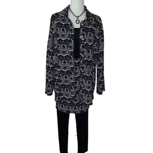 Edith Jacket - Grey/Black/Pink/Blue Aztec Design