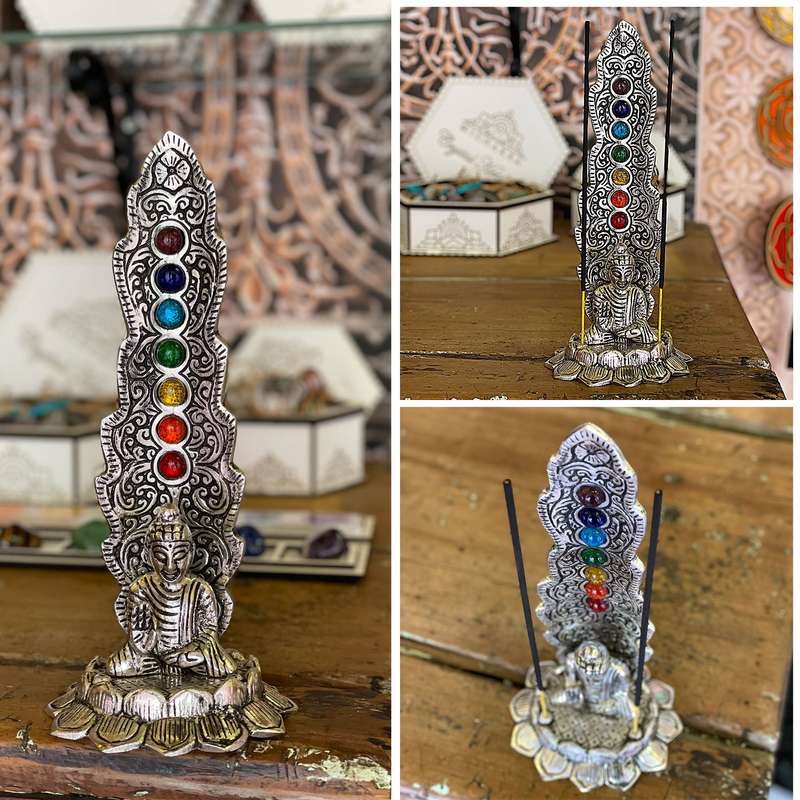 7 Chakra Buddha Incense Holder - Silver