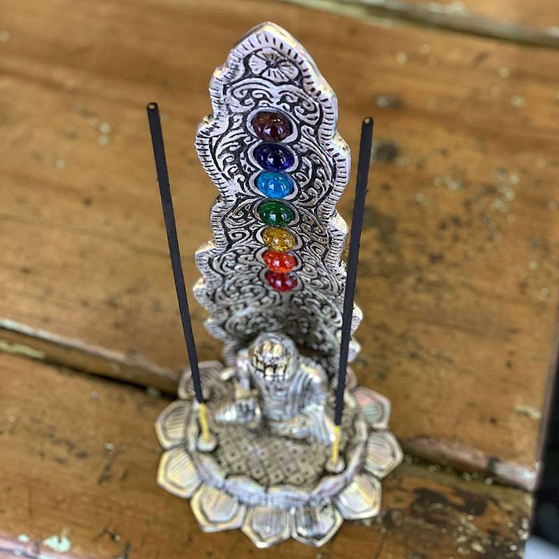 7 Chakra Buddha Incense Holder - Silver