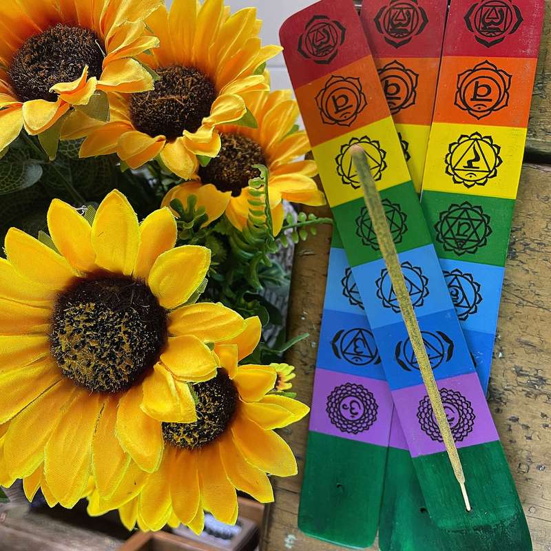 7 Chakra Wooden flat incense holder