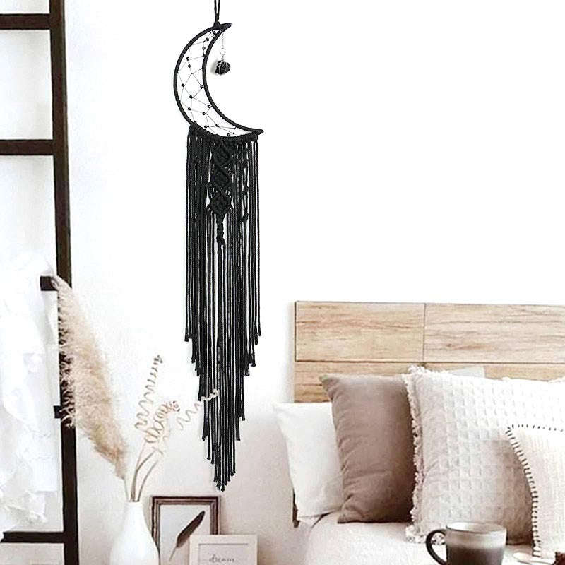Bohemian Woven Tassel  Dream Catcher - Black - Crescent