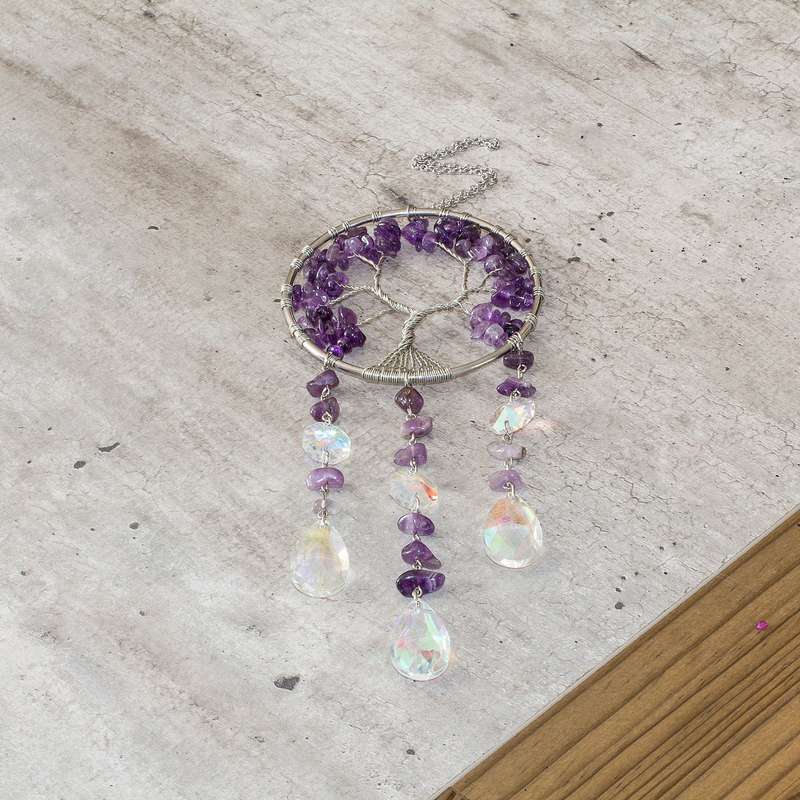Wire Wrapped Tree of Life suncatcher - Amethyst Chips