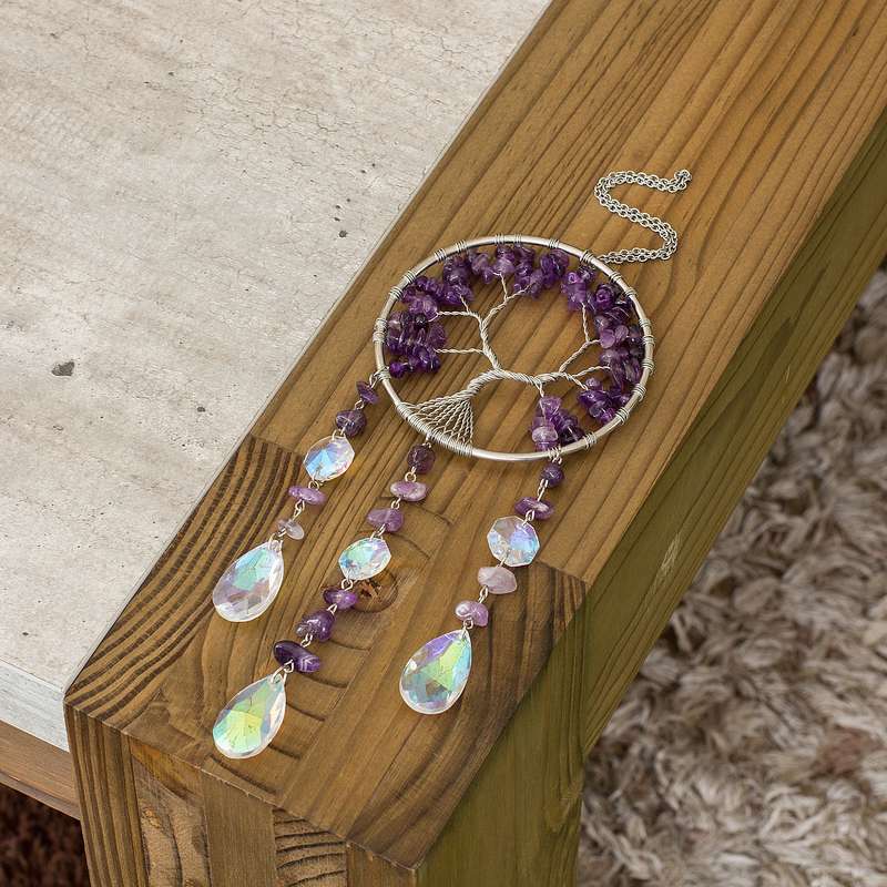 Wire Wrapped Tree of Life suncatcher - Amethyst Chips