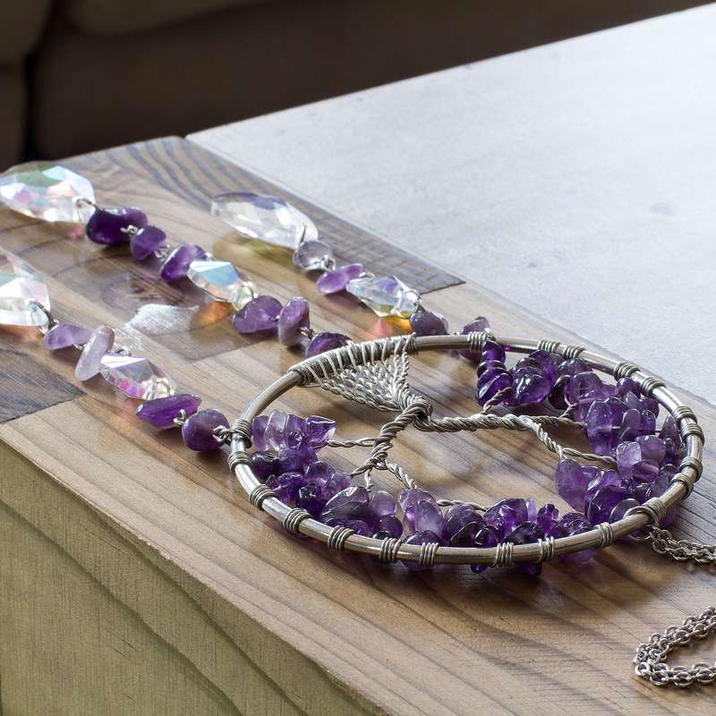 Wire Wrapped Tree of Life suncatcher - Amethyst Chips