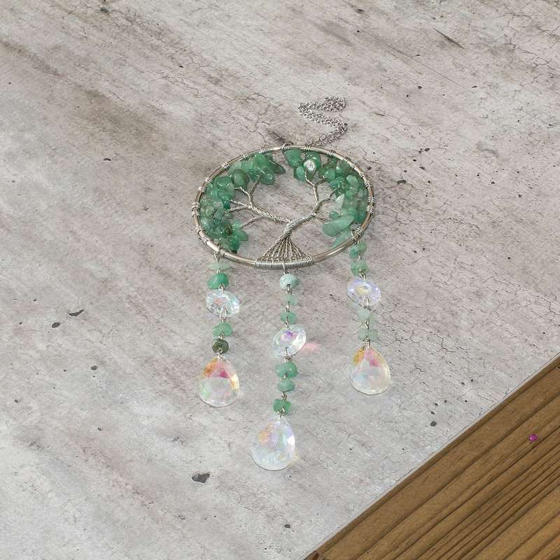 Wire Wrapped Tree of Life suncatcher - Green Aventurine Chips