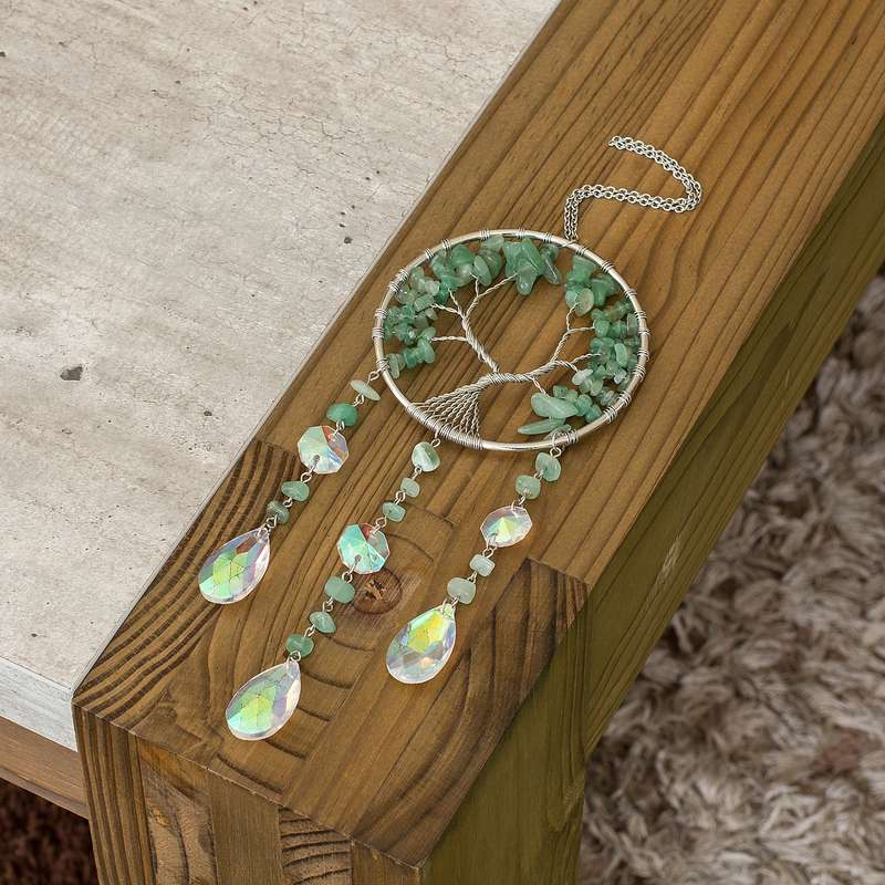Wire Wrapped Tree of Life suncatcher - Green Aventurine Chips