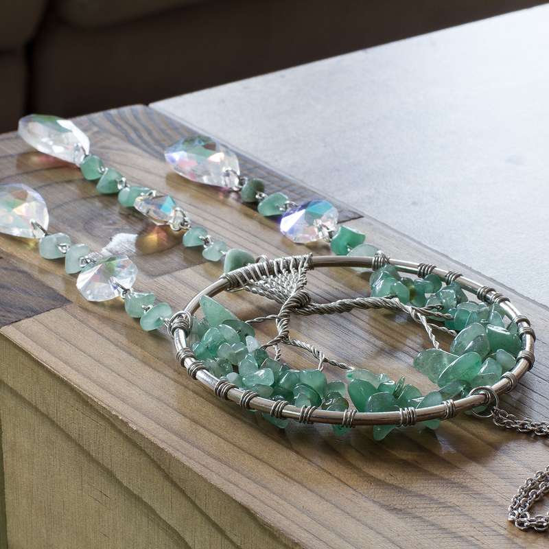 Wire Wrapped Tree of Life suncatcher - Green Aventurine Chips