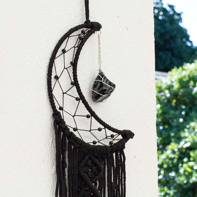 Bohemian Woven Tassel  Dream Catcher - Black - Crescent
