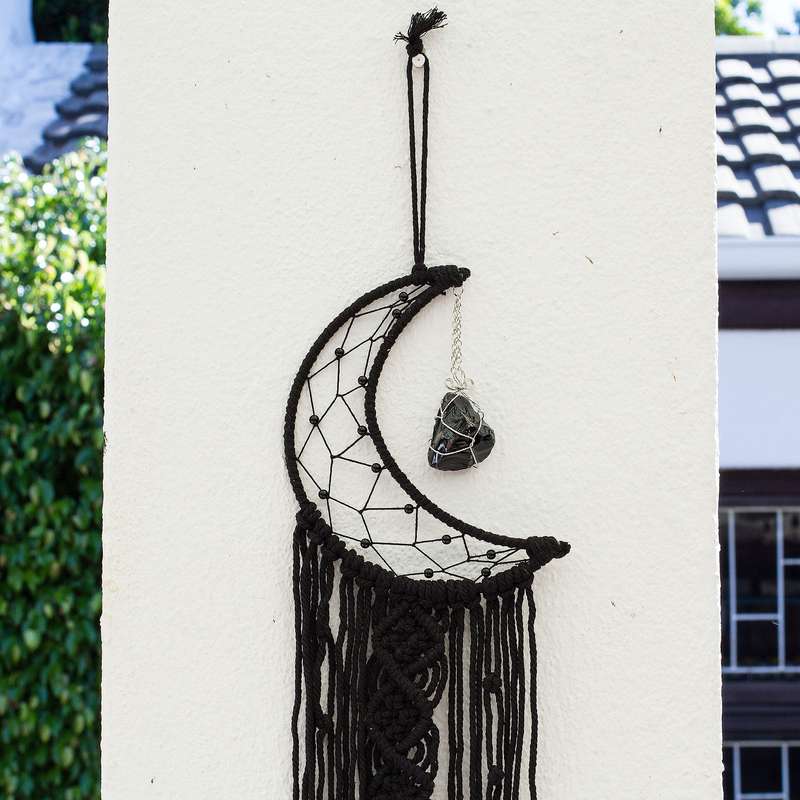 Bohemian Woven Tassel  Dream Catcher - Black - Crescent