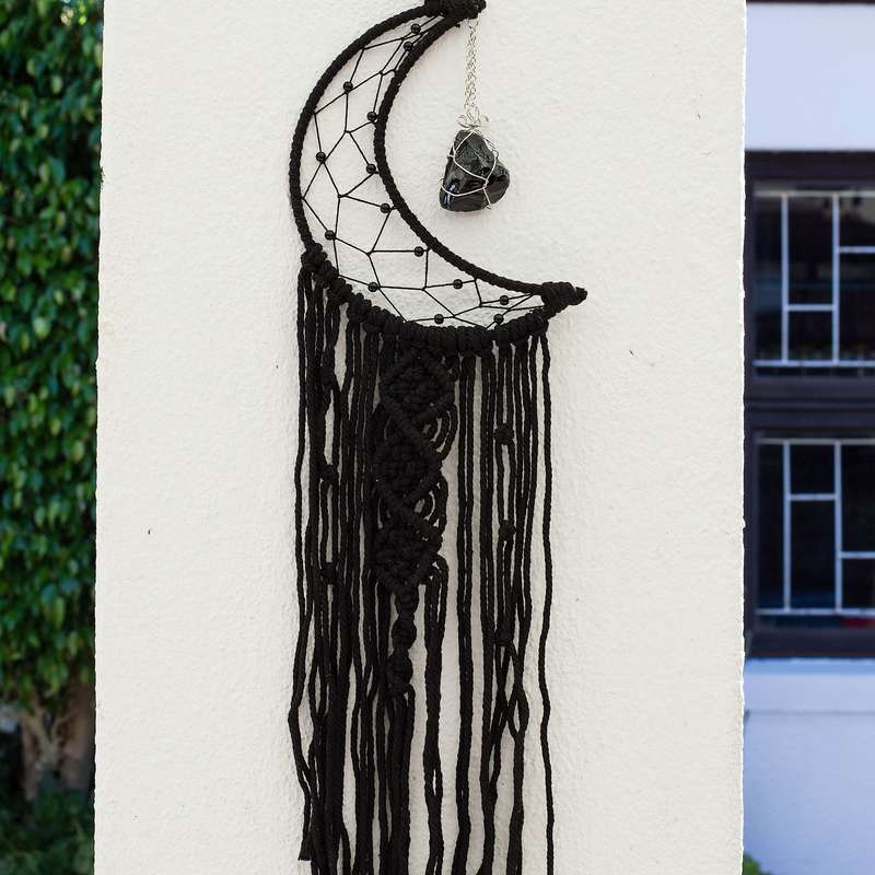 Bohemian Woven Tassel  Dream Catcher - Black - Crescent