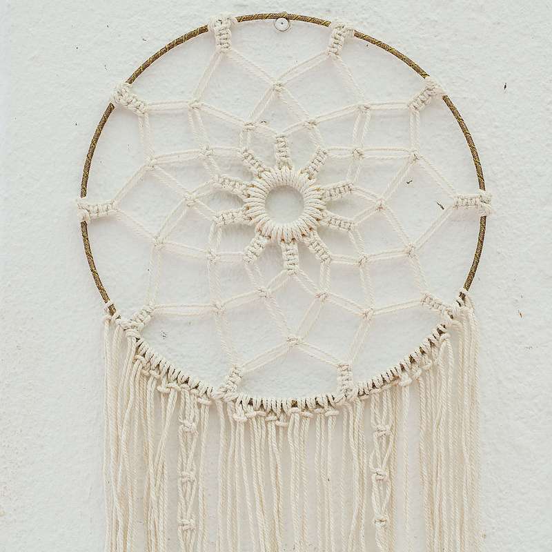 Bohemian Woven Tassel  Dream Catcher - White - Flower