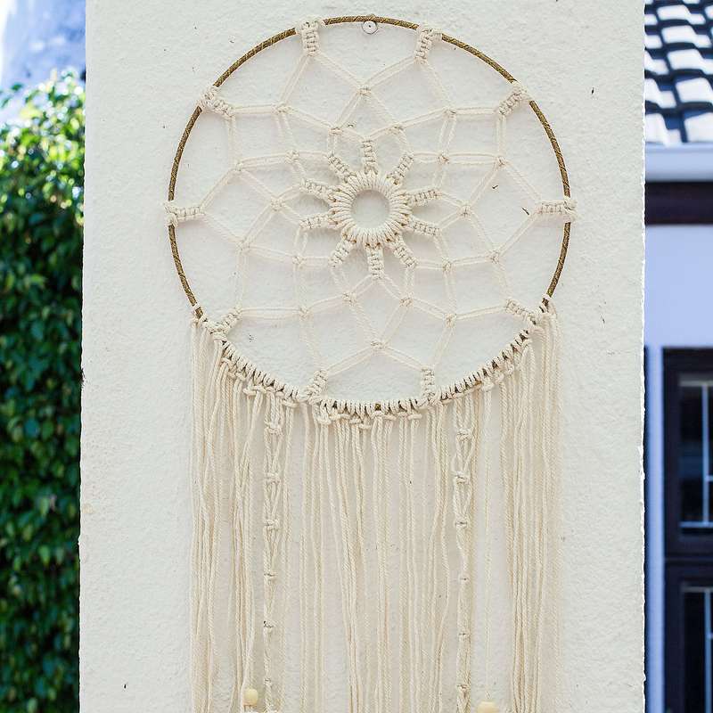 Bohemian Woven Tassel  Dream Catcher - White - Flower