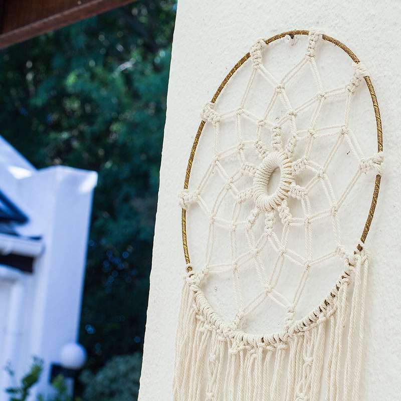 Bohemian Woven Tassel  Dream Catcher - White - Flower