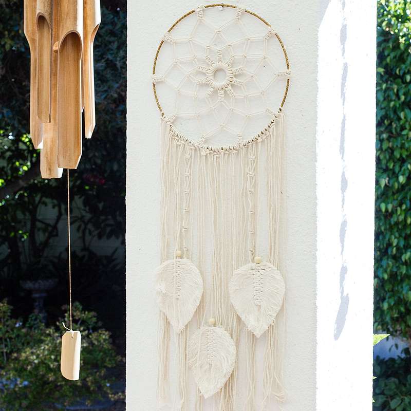 Bohemian Woven Tassel  Dream Catcher - White - Flower