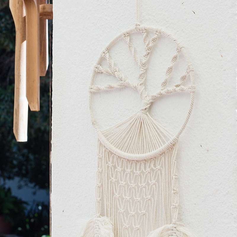 Bohemian Woven Tassel  Dream Catcher - White - Tree of Life