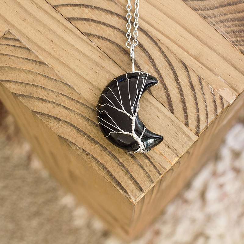 Moon / Crescent Necklace - Obsidian