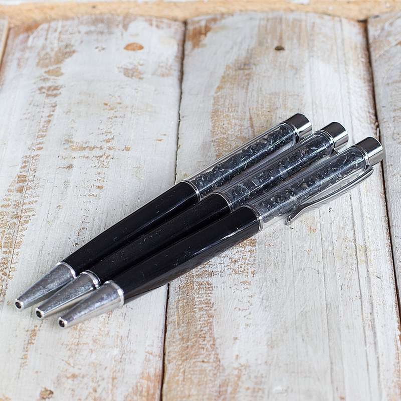 Crystal Gemstone Pen  - Silver - Obsidian