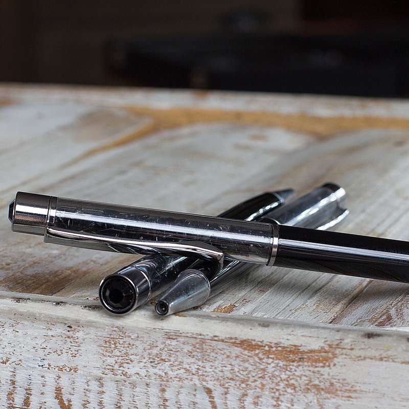 Crystal Gemstone Pen  - Silver - Obsidian