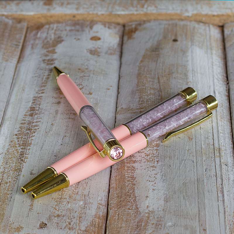 Crystal Gemstone Pen  - Gold - Rose Quartz
