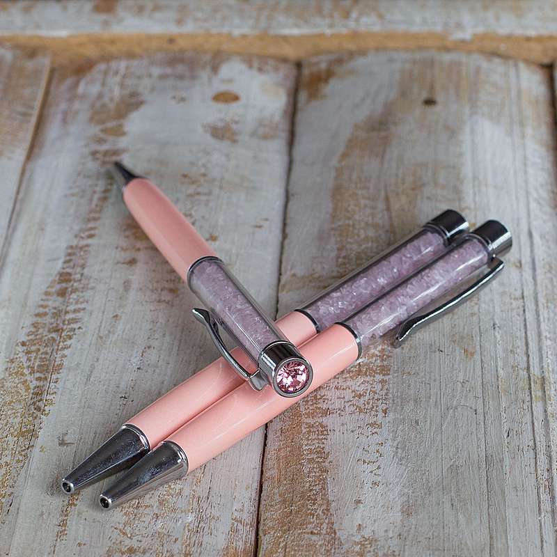 Crystal Gemstone Pen  -Silver - Rose Quartz